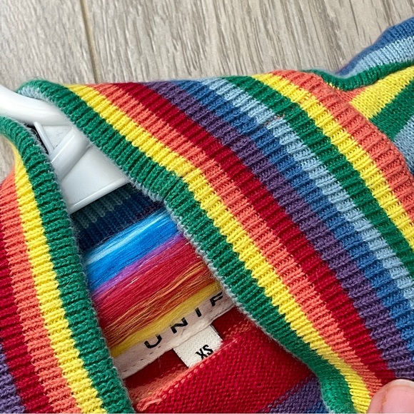 UNIF Crop Top rainbow mockneck knit womens xsmall colorful bright fun maximalist - Picture 3 of 7
